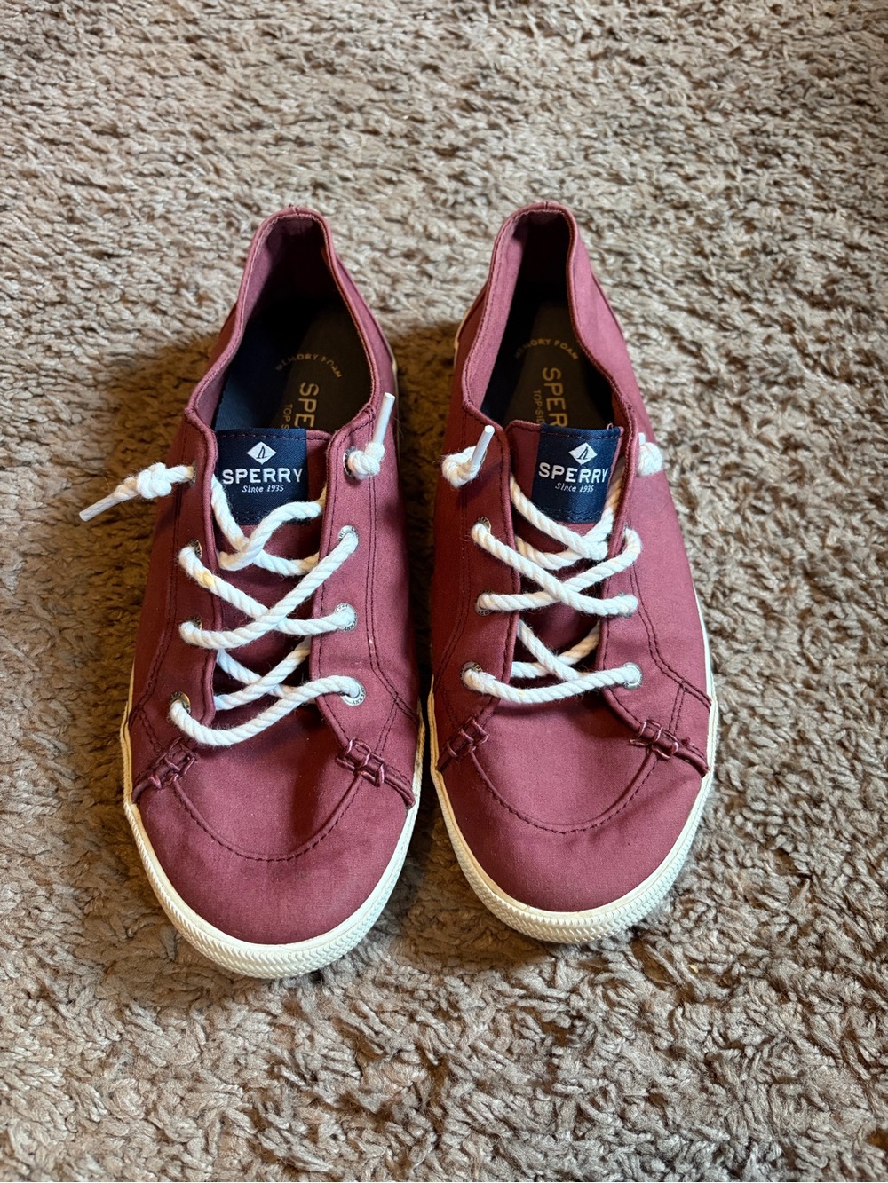 Sperry Women's Maroon Canvas Lace-Up Sneakers